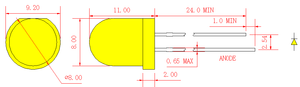 8mm Yellow Round LED Lamp with yellow diffused